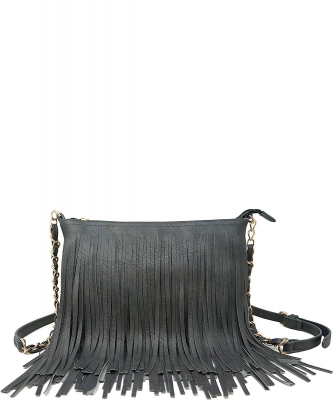 Fringed Shoulder Bag Tassel Cross Body E031 CHARCOAL